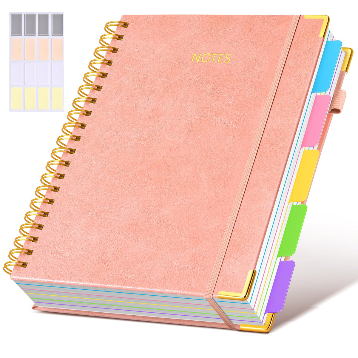 Hardcover Spiral Notebook journal with Removable Dividers Tabs, 300 Pages Leather 5 Subject Notebook College Ruled, 8"x10" Large B5 Notebooks for Work School Note taking, Lined Journal for Women,Green