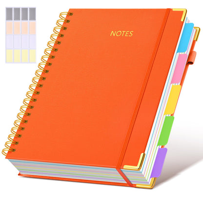 Hardcover Spiral Notebook journal with Removable Dividers Tabs, 300 Pages Leather 5 Subject Notebook College Ruled, 8"x10" Large B5 Notebooks for Work School Note taking, Lined Journal for Women,Green