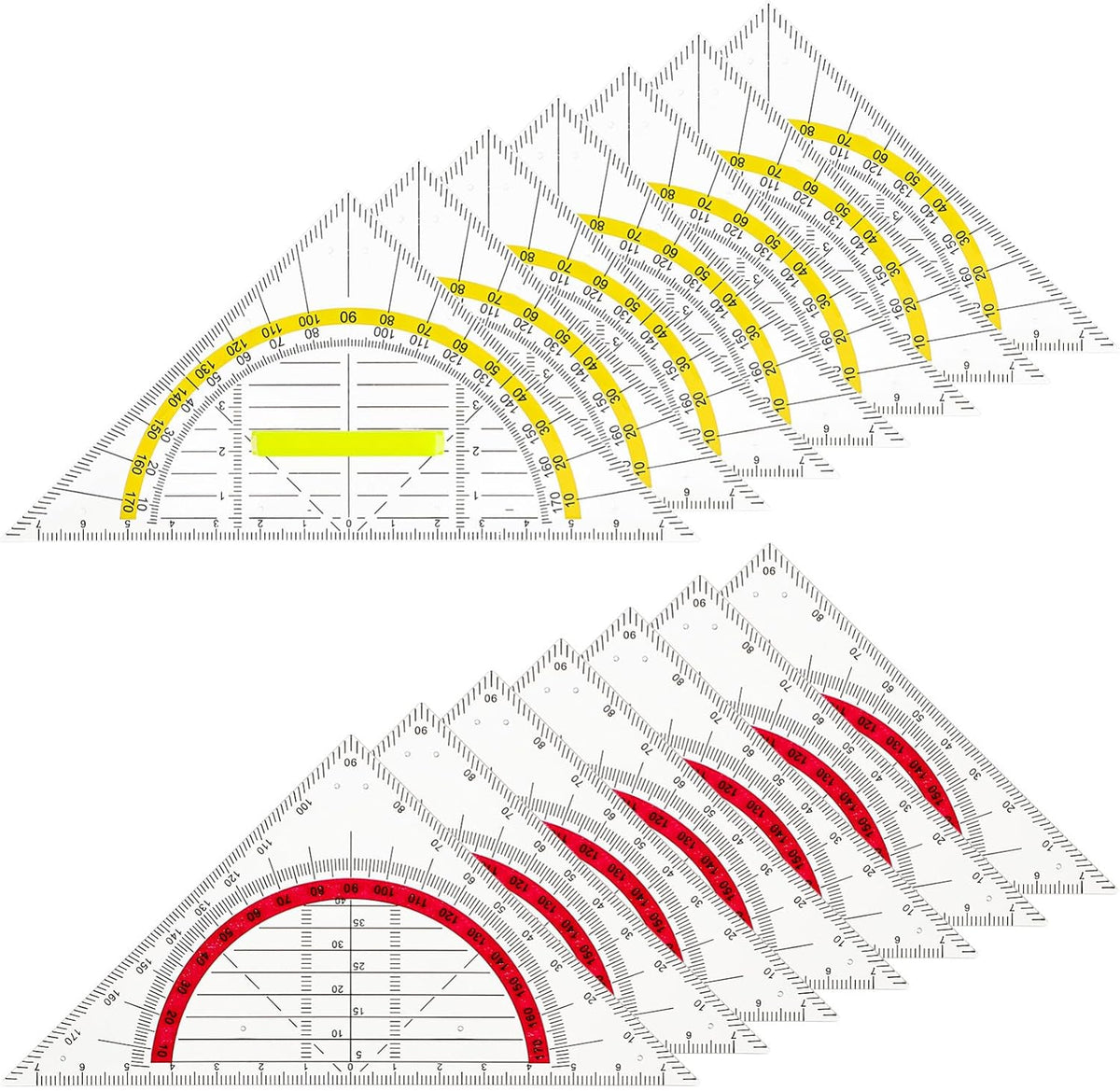 12pcs Triangular Protractor Ruler Set with Handles for Drafting