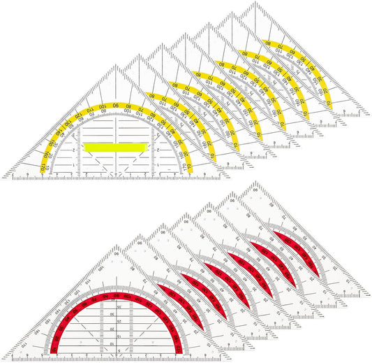 12pcs Triangular Protractor Ruler Set with Handles for Drafting