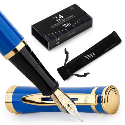 Wordsworth & Black Fountain Pen Set for Writing, Extra Fine Nib, Silver