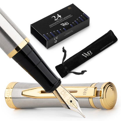 Wordsworth & Black Fountain Pen Set for Writing, Extra Fine Nib, Silver