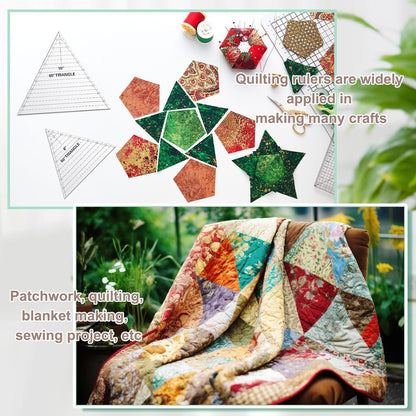 Kigley 3 Pcs 60 Degree Triangle Ruler for Quilting Acrylic Template Rulers Quilting Sewing Layer Cake Patchwork Supplies for Cutting Pattern DIY Craft(Clear,8,9,10 Inch)