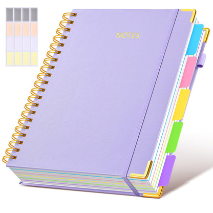 Hardcover Spiral Notebook journal with Removable Dividers Tabs, 300 Pages Leather 5 Subject Notebook College Ruled, 8"x10" Large B5 Notebooks for Work School Note taking, Lined Journal for Women,Green
