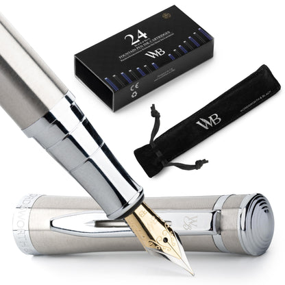 Wordsworth & Black Fountain Pen Set for Writing, Extra Fine Nib, Silver