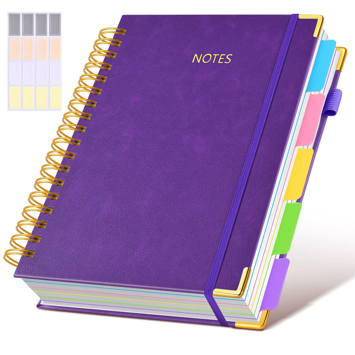 Hardcover Spiral Notebook journal with Removable Dividers Tabs, 300 Pages Leather 5 Subject Notebook College Ruled, 8"x10" Large B5 Notebooks for Work School Note taking, Lined Journal for Women,Green
