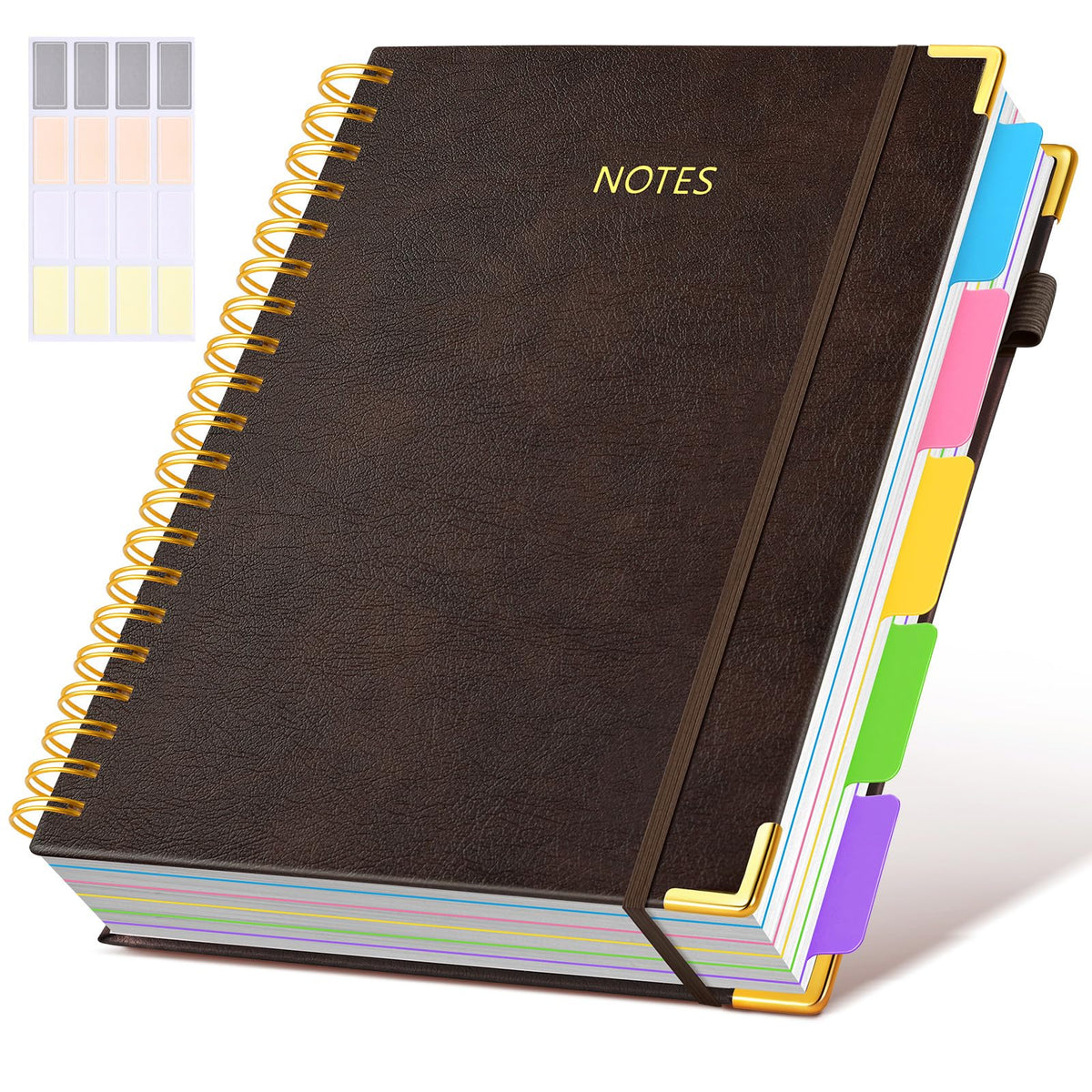 Hardcover Spiral Notebook journal with Removable Dividers Tabs, 300 Pages Leather 5 Subject Notebook College Ruled, 8"x10" Large B5 Notebooks for Work School Note taking, Lined Journal for Women,Green