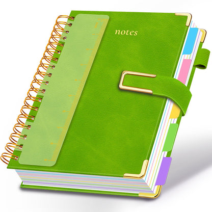 Hardcover Spiral Notebook College Ruled, 6.2"x 8.2" Leather Journal Notebook with Magnetic Closure, 300 Pages 5 Subject Notebook with Dividers Tabs Journal for Women Men, Work, School(Sage Green)