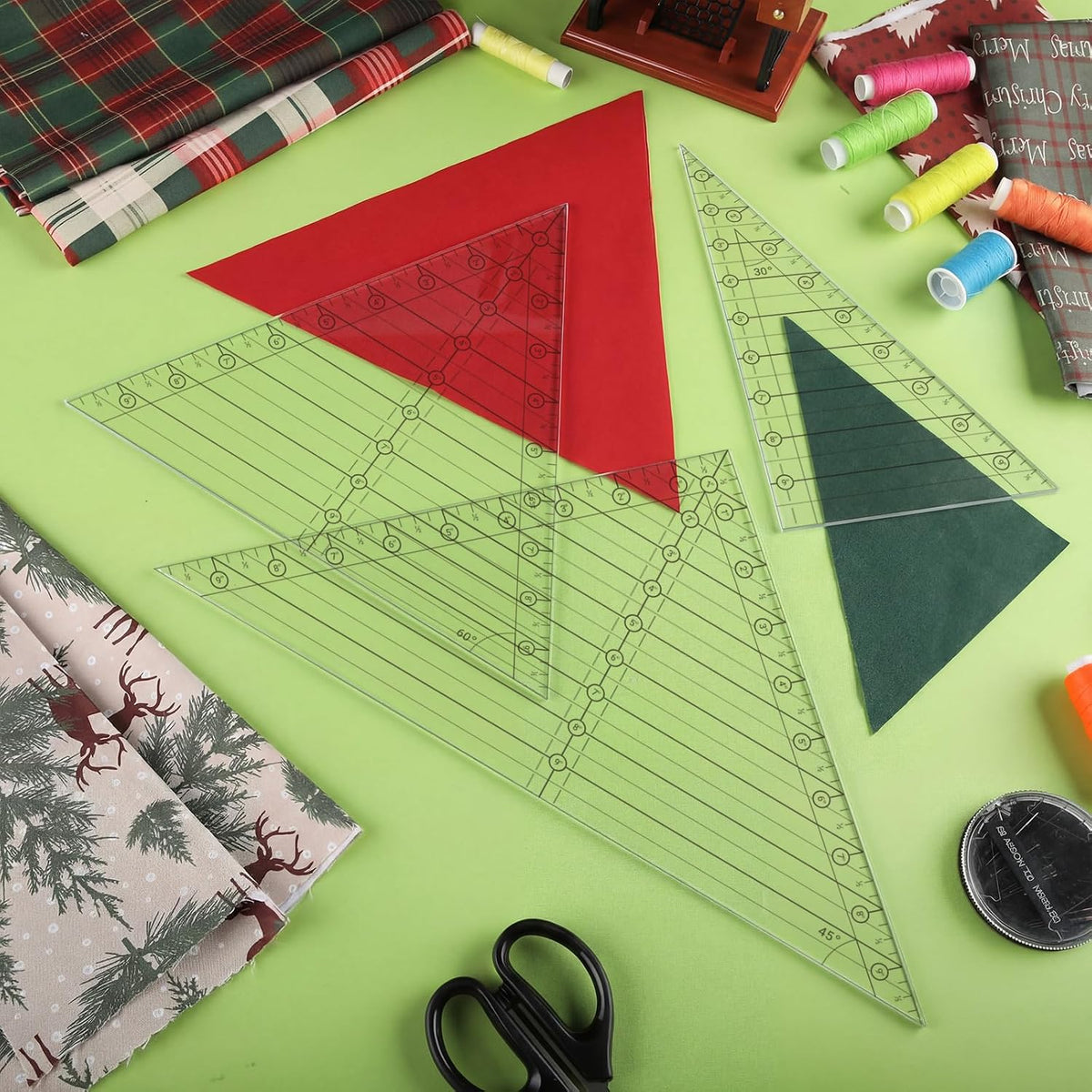 Watersay 3 Pcs 45°/30°/60° Angles Triangle Quilting Ruler 10 Inch Acrylic