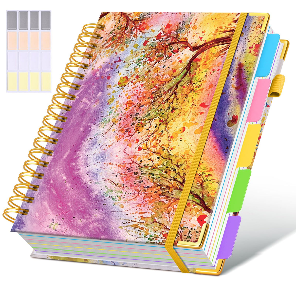 Hardcover Spiral Notebook journal with Removable Dividers Tabs, 300 Pages Leather 5 Subject Notebook College Ruled, 8"x10" Large B5 Notebooks for Work School Note taking, Lined Journal for Women,Green
