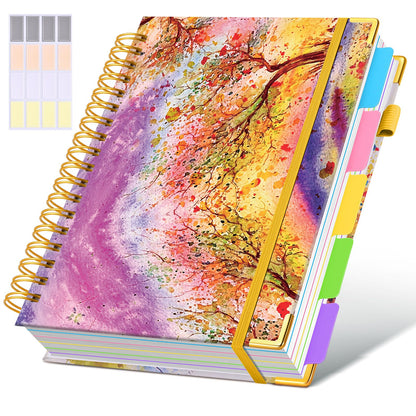 Hardcover Spiral Notebook journal with Removable Dividers Tabs, 300 Pages Leather 5 Subject Notebook College Ruled, 8"x10" Large B5 Notebooks for Work School Note taking, Lined Journal for Women,Green