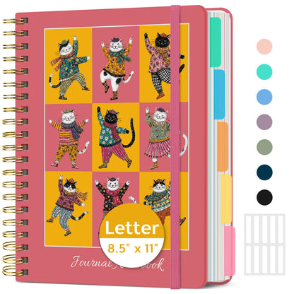 Taja Cute Large Spiral Lined Notebook for Work with 5 Removable Dividers