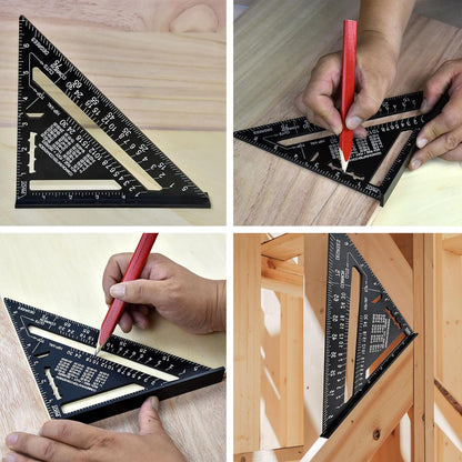 FEIRONG 3-in-1 Carpenter Square Tools,7" Triangle Square 10" L Shaped Ruler and Carpenter Pencil,Framing Square for Furniture and Cabinet Making