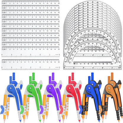 72 Pack Math Compass & Protractor Geometry Math Plastic Ruler Set