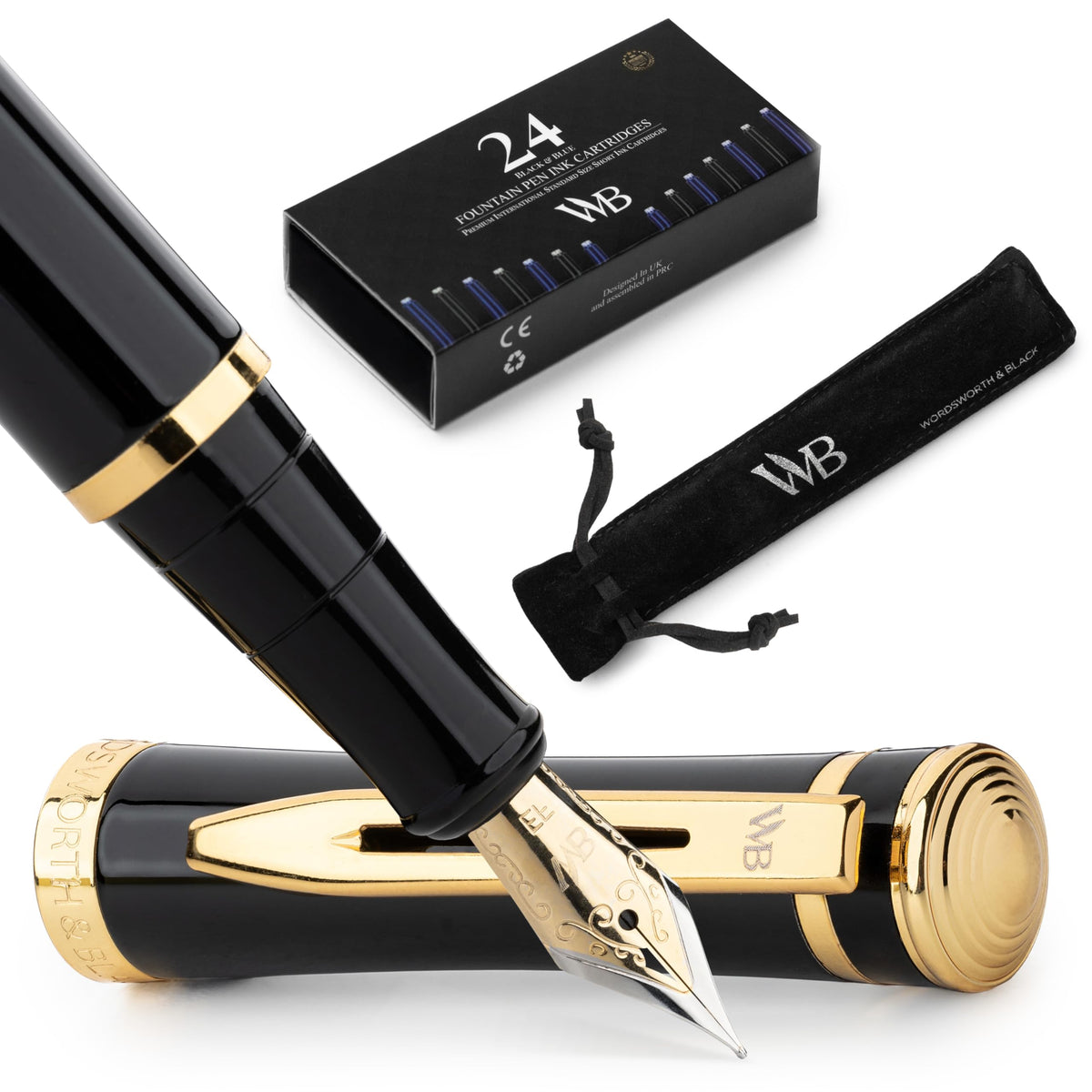 Wordsworth & Black Fountain Pen Set for Writing, Extra Fine Nib, Silver