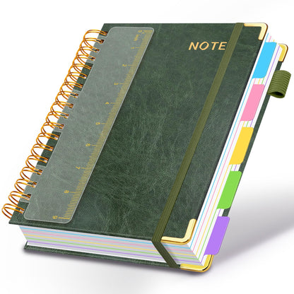Hardcover Spiral Notebooks for Work 8''x 10'', 300 Pages 5 Subject Notebook with Dividers & Tabs, B5 Spiral Journal for Women, College Ruled Notebooks for School Note-Taking (Rose Purple)