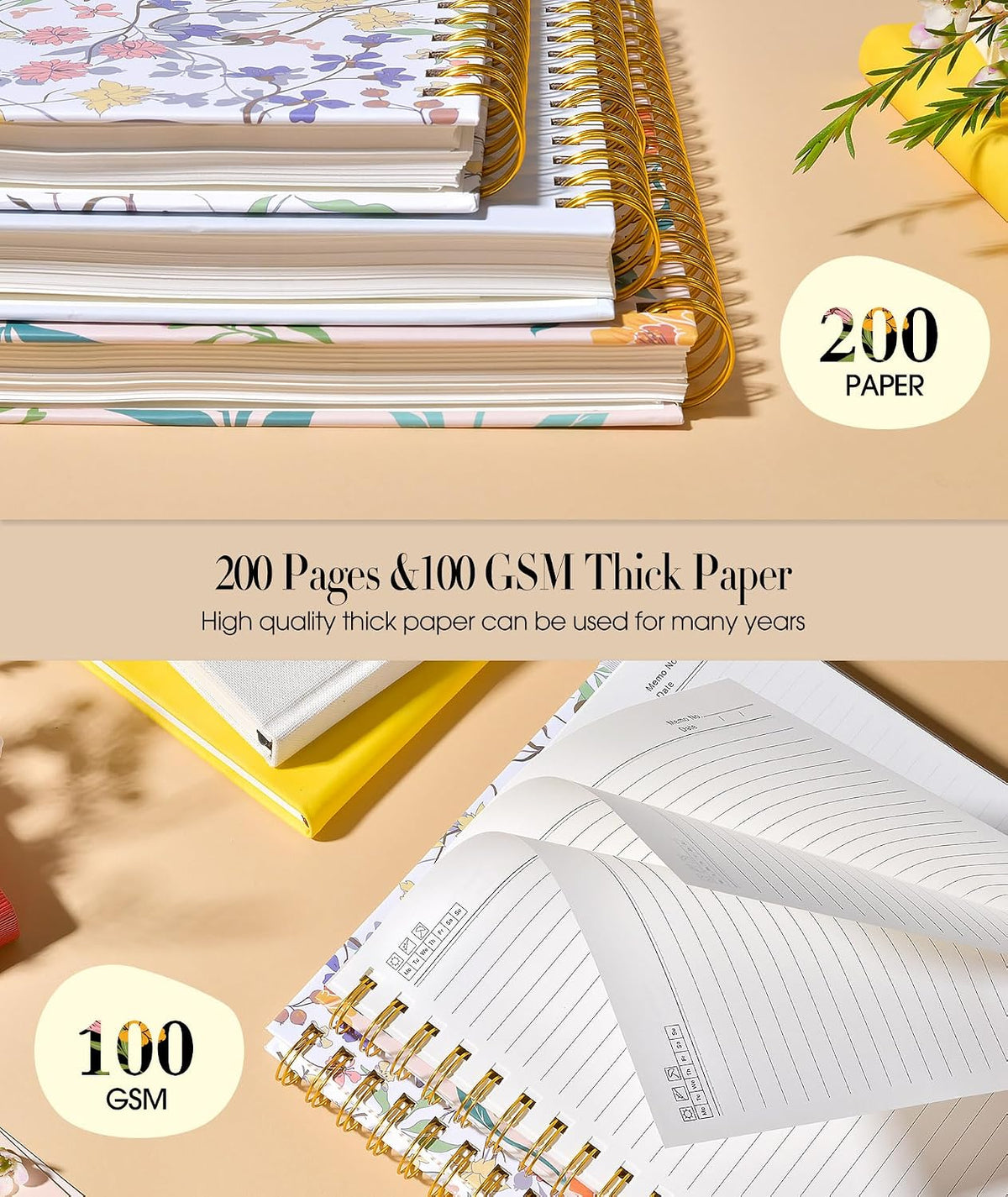 Cute Spiral Notebook Journal for Women, 200 Pages Lined Notebooks 8.5” x 11”, A4 Large Hardcover Spiral Journals with 100 GSM Thick Paper, College Ruled Notebook for Writing Work School, Orange Floral