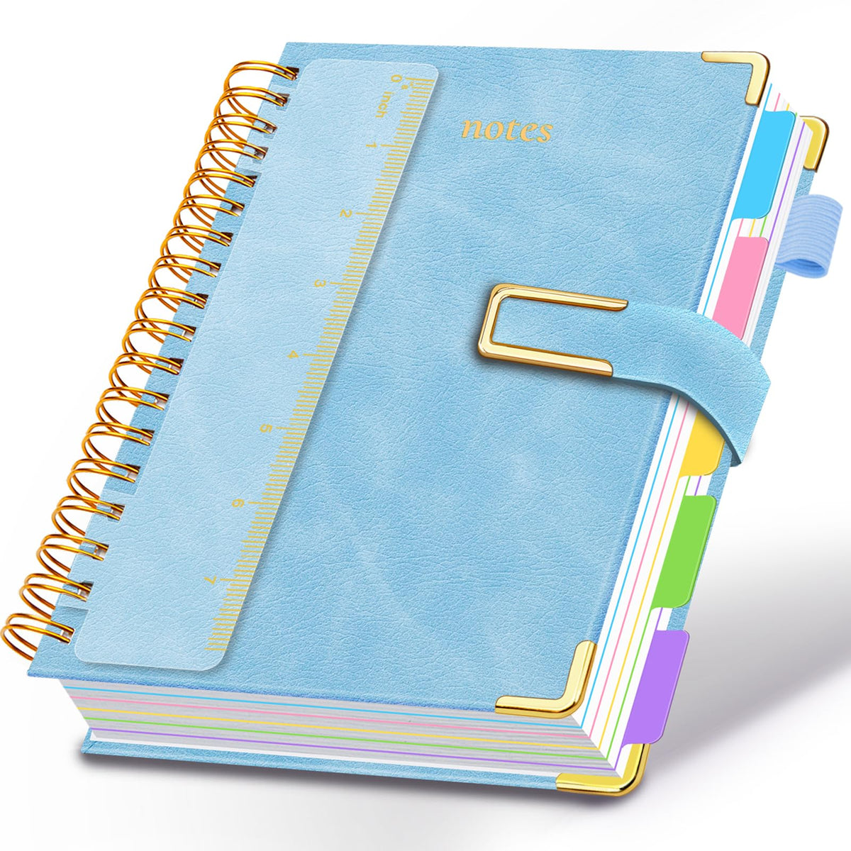 Hardcover Spiral Notebook College Ruled, 6.2"x 8.2" Leather Journal Notebook with Magnetic Closure, 300 Pages 5 Subject Notebook with Dividers Tabs Journal for Women Men, Work, School(Sage Green)