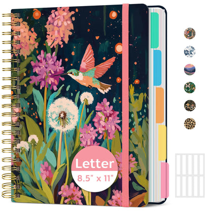 Taja Cute Large Spiral Lined Notebook for Work with 5 Removable Dividers