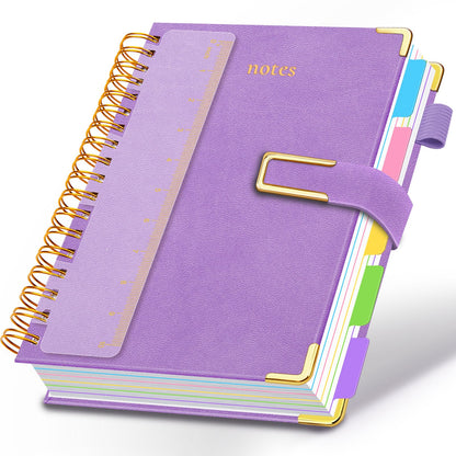 Hardcover Spiral Notebook College Ruled, 6.2"x 8.2" Leather Journal Notebook with Magnetic Closure, 300 Pages 5 Subject Notebook with Dividers Tabs Journal for Women Men, Work, School(Sage Green)