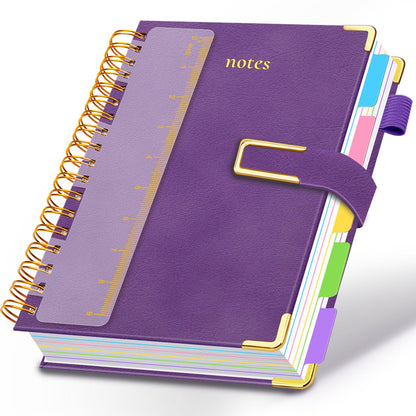 Hardcover Spiral Notebook College Ruled, 6.2"x 8.2" Leather Journal Notebook with Magnetic Closure, 300 Pages 5 Subject Notebook with Dividers Tabs Journal for Women Men, Work, School(Sage Green)
