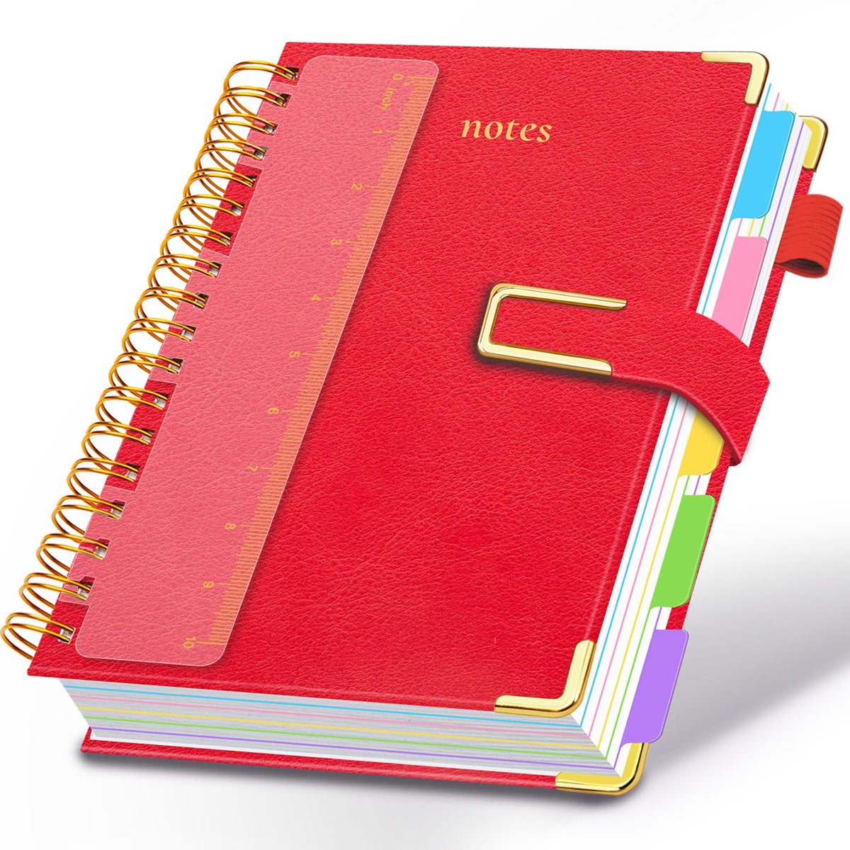 Hardcover Spiral Notebook College Ruled, 6.2"x 8.2" Leather Journal Notebook with Magnetic Closure, 300 Pages 5 Subject Notebook with Dividers Tabs Journal for Women Men, Work, School(Sage Green)