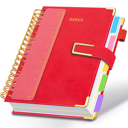 Hardcover Spiral Notebook College Ruled, 6.2"x 8.2" Leather Journal Notebook with Magnetic Closure, 300 Pages 5 Subject Notebook with Dividers Tabs Journal for Women Men, Work, School(Sage Green)