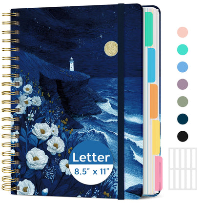 Taja Cute Large Spiral Lined Notebook for Work with 5 Removable Dividers