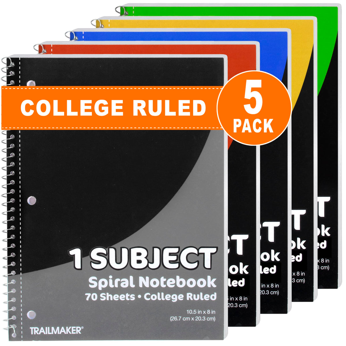 Trail maker Bulk Notebooks (50 Pack), One Subject Notebooks College Ruled, 140 Pages (70 Sheets),Spiral Bulk Notebooks for Kids, School Supplies, Journaling, Note Taking, Students, and Work
