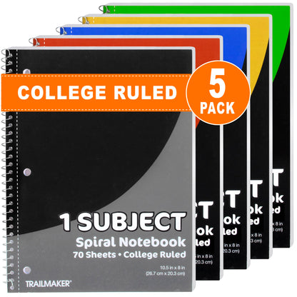 Trail maker Bulk Notebooks (50 Pack), One Subject Notebooks College Ruled, 140 Pages (70 Sheets),Spiral Bulk Notebooks for Kids, School Supplies, Journaling, Note Taking, Students, and Work