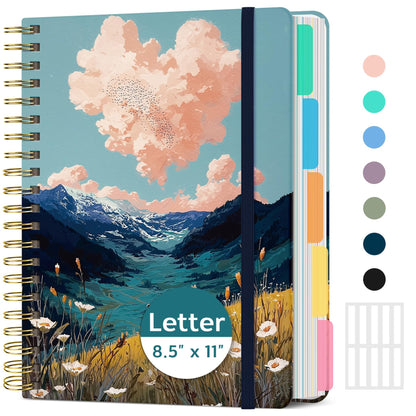 Taja Cute Large Spiral Lined Notebook for Work with 5 Removable Dividers
