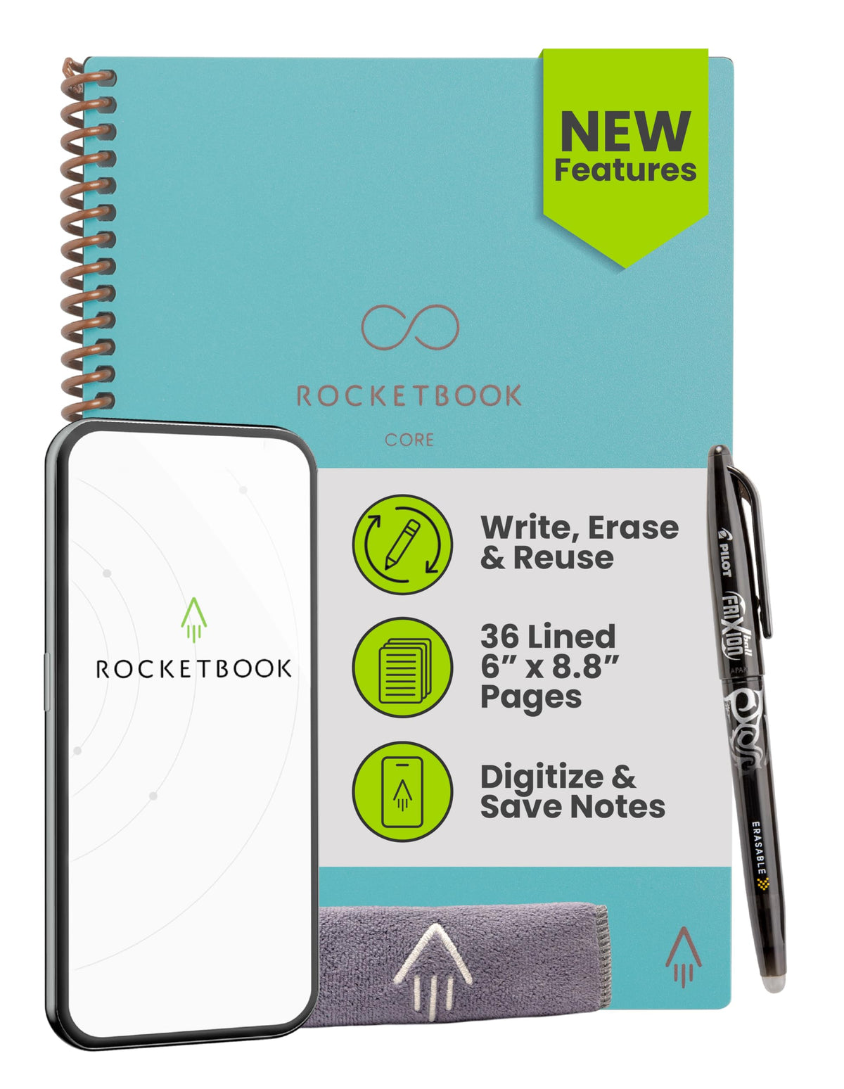 Rocketbook Core Reusable Smart Notebook, Letter Size 8.5x11, Black