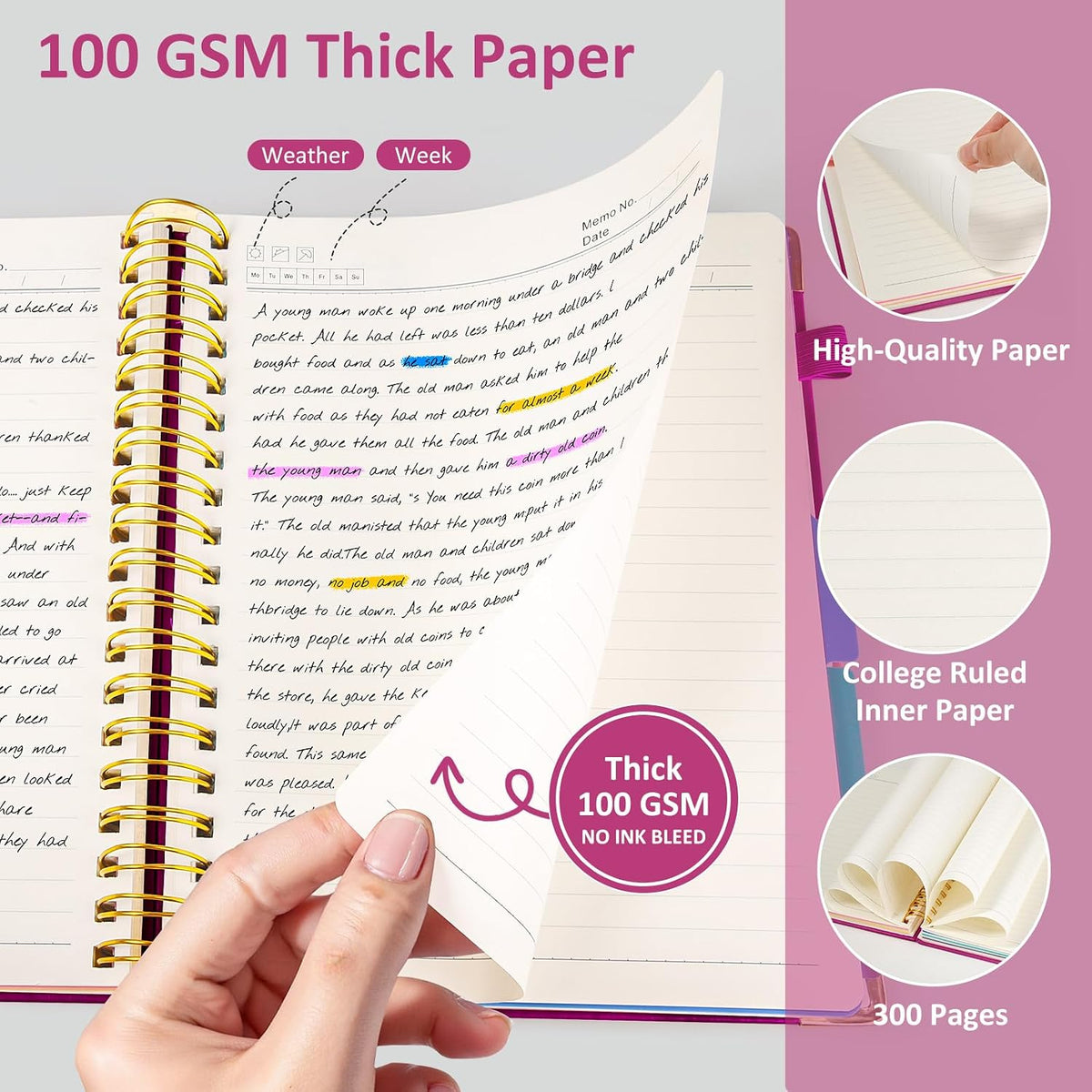 Hardcover Multi Subject Spiral Notebook with Tabs, Large B5 for Work