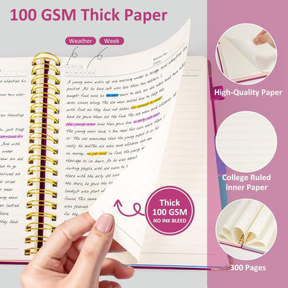 Hardcover Multi Subject Spiral Notebook with Tabs, Large B5 for Work