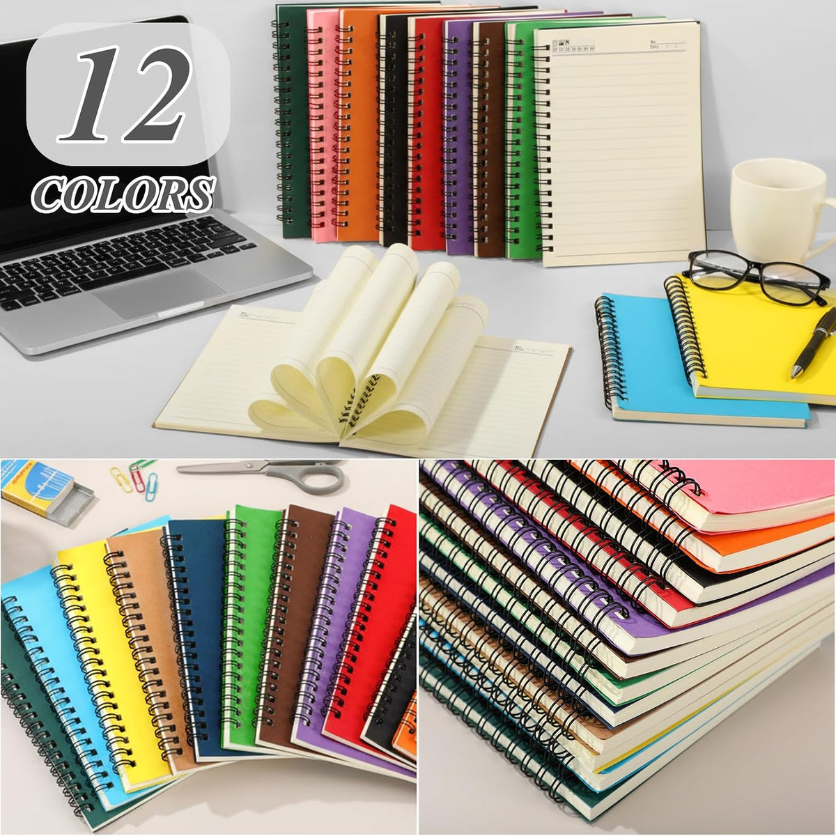 Leelosp 12 Pcs Small Spiral Notebook,Rainbow,5 x 7 Inch