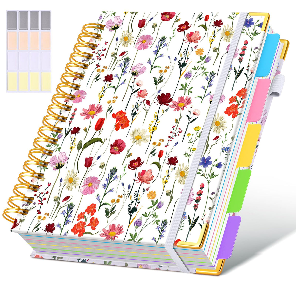 Hardcover Spiral Notebook journal with Removable Dividers Tabs, 300 Pages Leather 5 Subject Notebook College Ruled, 8"x10" Large B5 Notebooks for Work School Note taking, Lined Journal for Women,Green