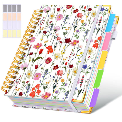 Hardcover Spiral Notebook journal with Removable Dividers Tabs, 300 Pages Leather 5 Subject Notebook College Ruled, 8"x10" Large B5 Notebooks for Work School Note taking, Lined Journal for Women,Green