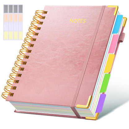 Hardcover Spiral Notebook journal with Removable Dividers Tabs, 300 Pages Leather 5 Subject Notebook College Ruled, 8"x10" Large B5 Notebooks for Work School Note taking, Lined Journal for Women,Green