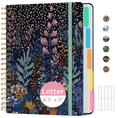 Taja Cute Large Spiral Lined Notebook for Work with 5 Removable Dividers