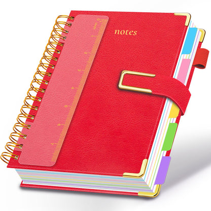 Hardcover Spiral Notebook College Ruled, 6.2"x 8.2" Leather Journal Notebook with Magnetic Closure, 300 Pages 5 Subject Notebook with Dividers Tabs Journal for Women Men, Work, School(Sage Green)