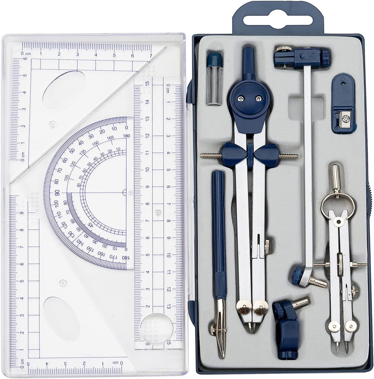 13 Pcs Compass and Protractors Set Math Compass Geometry Tool with Case