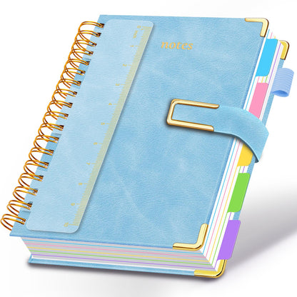 Hardcover Spiral Notebook College Ruled, 6.2"x 8.2" Leather Journal Notebook with Magnetic Closure, 300 Pages 5 Subject Notebook with Dividers Tabs Journal for Women Men, Work, School(Sage Green)