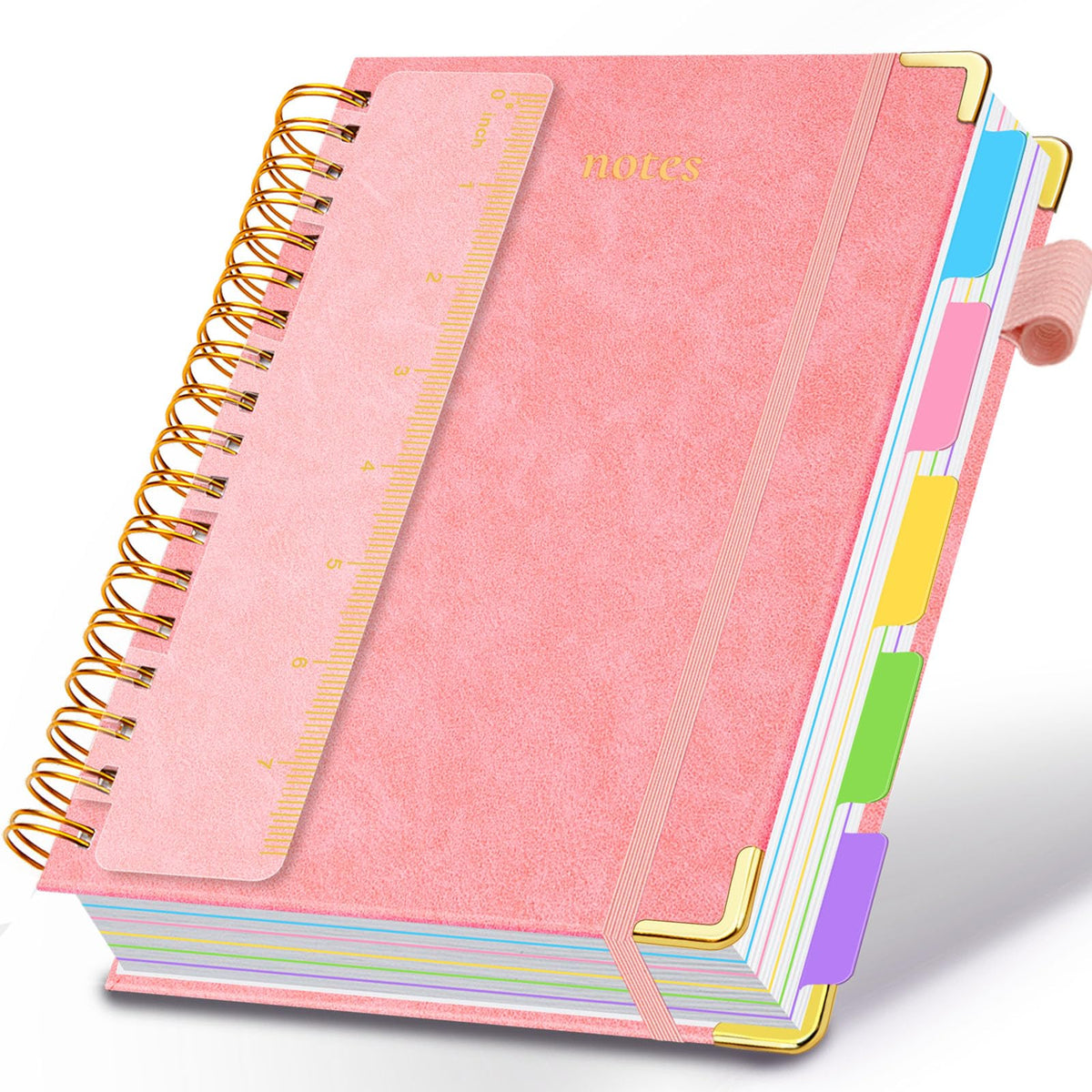 Hardcover Spiral Notebook 8"x10" Journal Notebook with Tabs and Removable Dividers 300 Pages 5 Subject Notebook College Ruled, Faux Leather Spiral Bound Notebook for Women School Work (Purple)