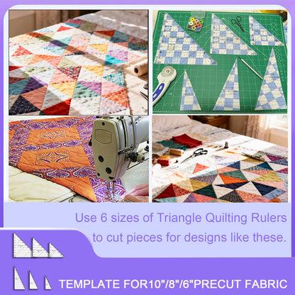 6 Pieces Folded Corner Ruler 6 8 10 Inch Quilting Template Triangle Ruler, 45 Degree Acrylic Triangle Quilt Template, Sewing Templates for Sewing Cutting Cutter Tools, Transparent
