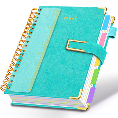 Hardcover Spiral Notebook College Ruled, 6.2"x 8.2" Leather Journal Notebook with Magnetic Closure, 300 Pages 5 Subject Notebook with Dividers Tabs Journal for Women Men, Work, School(Sage Green)