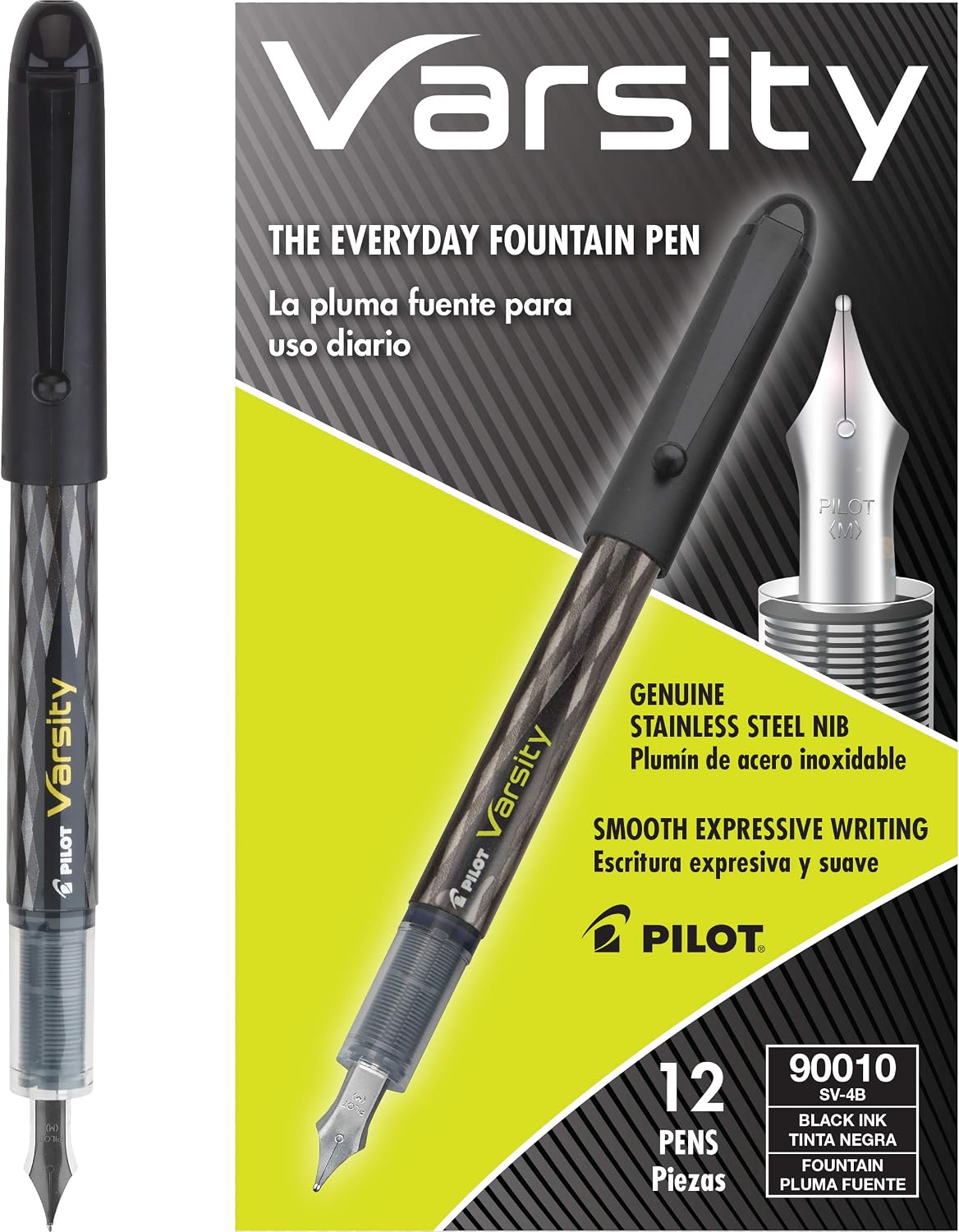 PILOT Precise Varsity Pre-Filled Fountain Pens, 1.0mm, Black Ink, 12-Pack