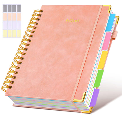 Hardcover Spiral Notebook journal with Removable Dividers Tabs, 300 Pages Leather 5 Subject Notebook College Ruled, 8"x10" Large B5 Notebooks for Work School Note taking, Lined Journal for Women,Green