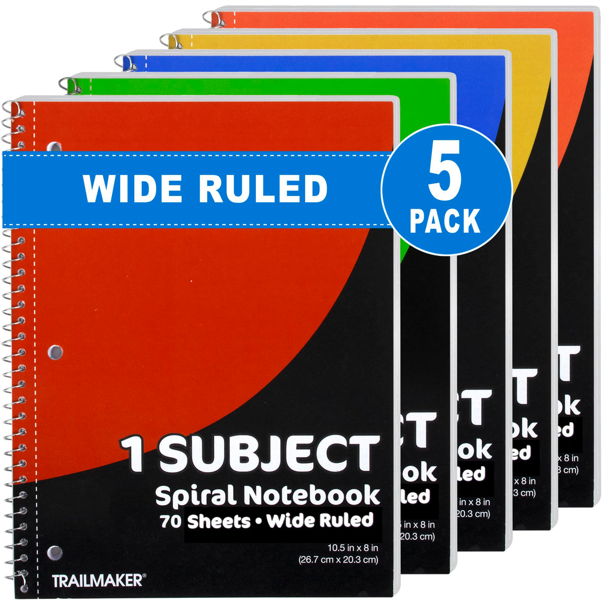 Trail maker Bulk Notebooks (50 Pack), One Subject Notebooks Wide Ruled, 140 Pages (70 Sheets),Spiral Bulk Notebooks for Kids, School Supplies, Journaling, Note Taking, Students, and Work