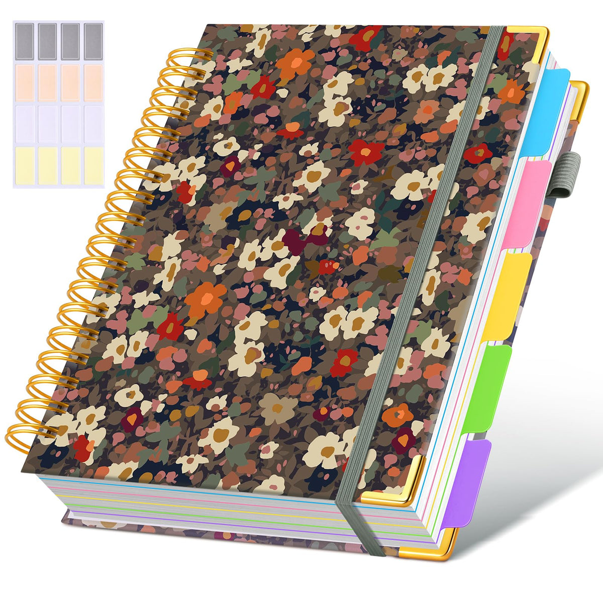 Hardcover Spiral Notebook journal with Removable Dividers Tabs, 300 Pages Leather 5 Subject Notebook College Ruled, 8"x10" Large B5 Notebooks for Work School Note taking, Lined Journal for Women,Green
