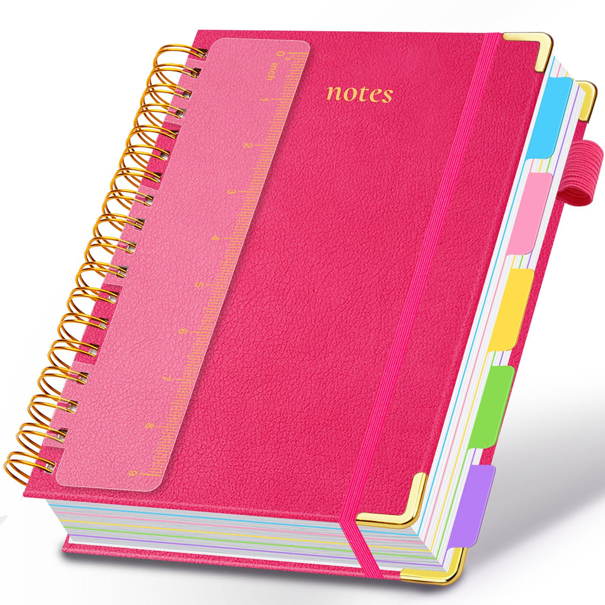 Hardcover Spiral Notebook 8"x10" Journal Notebook with Tabs and Removable Dividers 300 Pages 5 Subject Notebook College Ruled, Faux Leather Spiral Bound Notebook for Women School Work (Purple)